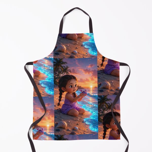 Item preview, Cute Girl Holding a Little Crab at Magical Sunset Beach – Kawaii Ocean Art designed and sold by Bhaskar Digital Art.