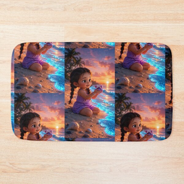 Item preview, Cute Girl Holding a Little Crab at Magical Sunset Beach – Kawaii Ocean Art designed and sold by Bhaskar Digital Art.