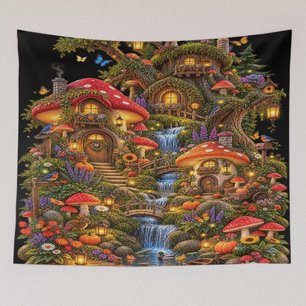 Item preview, Enchanted Mushroom Village Waterfall designed and sold by ASWIN STUDIO.