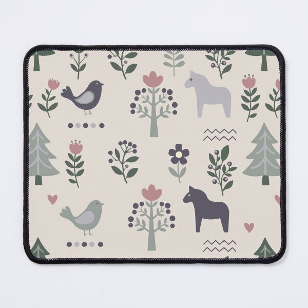 Item preview, Scandinavian Folk Art Seamless Pattern with Birds and Dala Horse designed and sold by ElenMart.