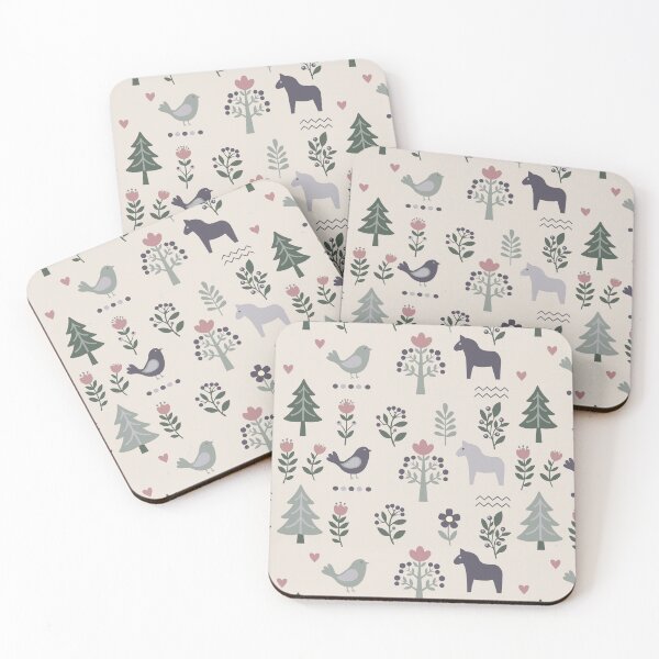 Item preview, Scandinavian Folk Art Seamless Pattern with Birds and Dala Horse designed and sold by ElenMart.