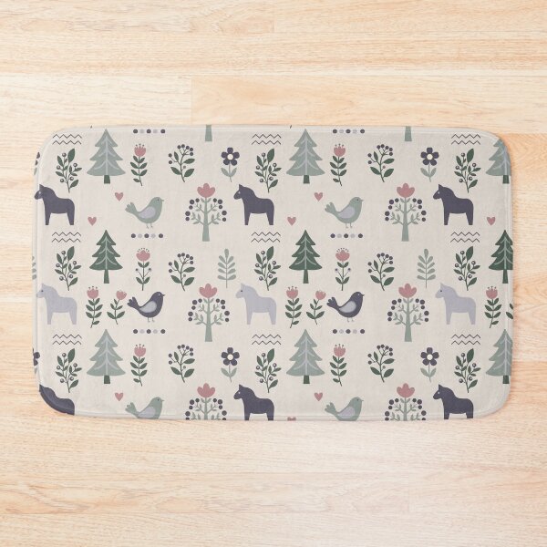 Item preview, Scandinavian Folk Art Seamless Pattern with Birds and Dala Horse designed and sold by ElenMart.