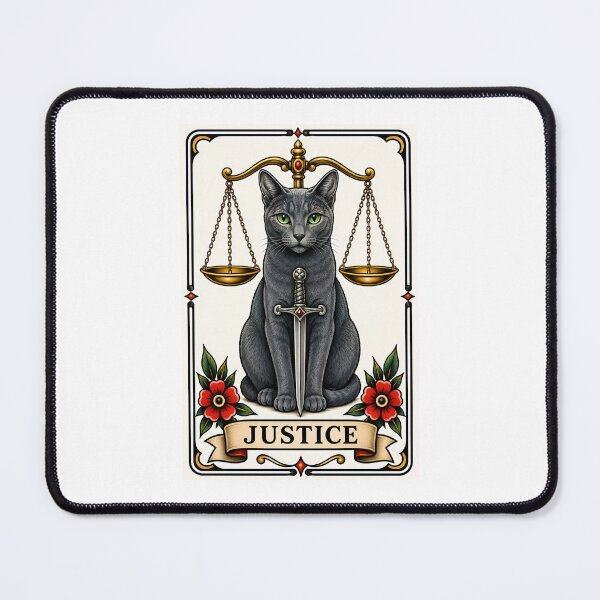 Item preview, Justice Tarot Cat Russian Blue Card designed and sold by Old's Cool Cat Studio.