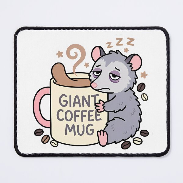 Item preview, Sleepy Opossum Leaning on Giant Coffee Mug designed and sold by GTFullShop.