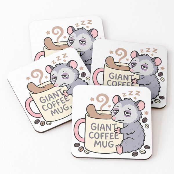 Item preview, Sleepy Opossum Leaning on Giant Coffee Mug designed and sold by GTFullShop.