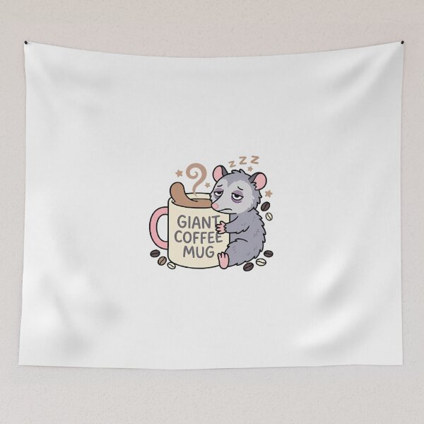 Item preview, Sleepy Opossum Leaning on Giant Coffee Mug designed and sold by GTFullShop.