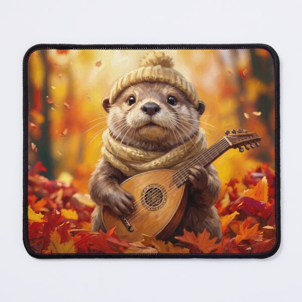 Item preview, Cute Cottagecore Autumn Otter Playing Lute Illustration designed and sold by Englandbear.
