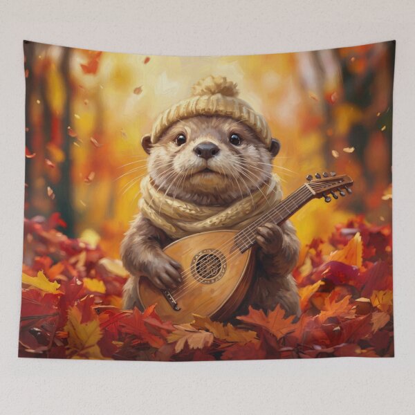 Item preview, Cute Cottagecore Autumn Otter Playing Lute Illustration designed and sold by Englandbear.