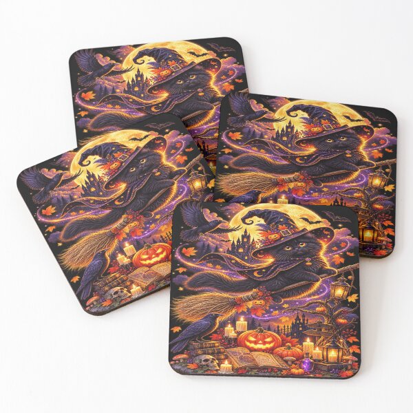 Item preview, Black Cat Witch Flying Halloween designed and sold by ASWIN STUDIO.
