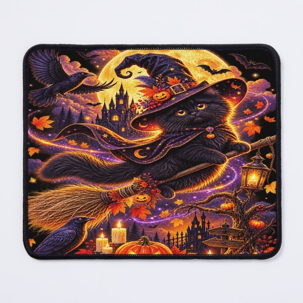 Item preview, Black Cat Witch Flying Halloween designed and sold by ASWIN STUDIO.