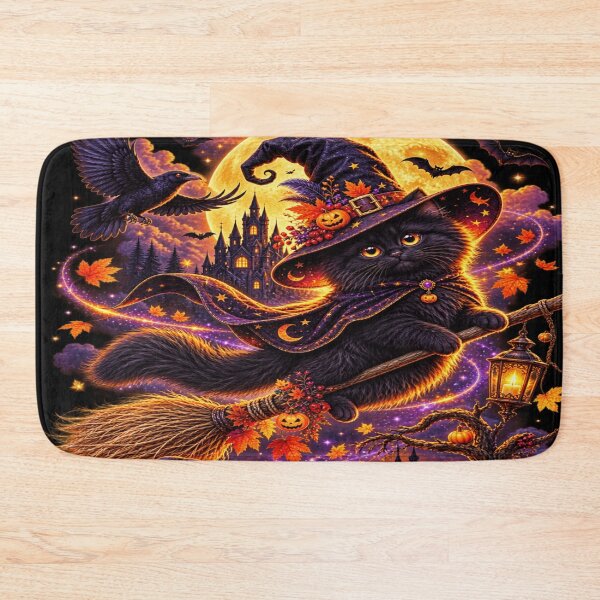 Item preview, Black Cat Witch Flying Halloween designed and sold by ASWIN STUDIO.