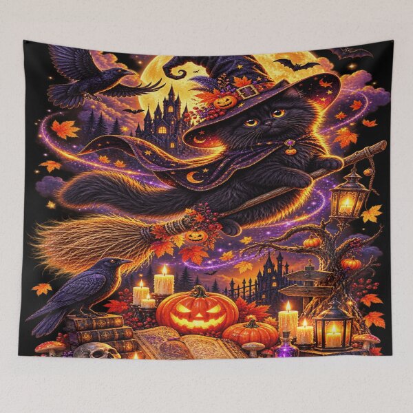 Item preview, Black Cat Witch Flying Halloween designed and sold by ASWIN STUDIO.