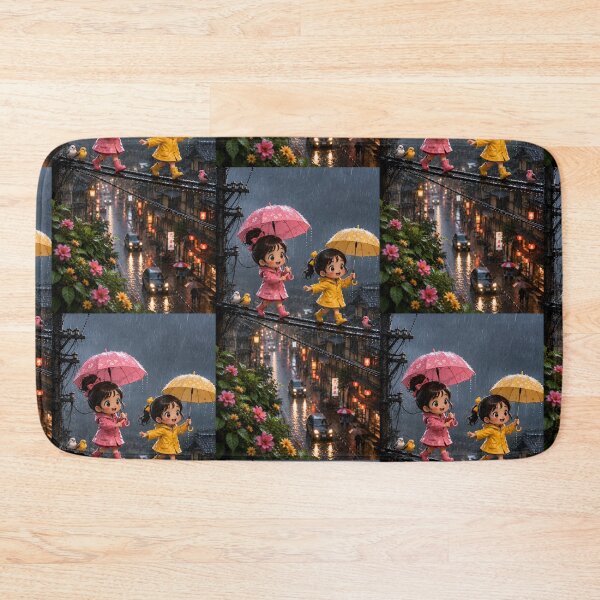 Item preview, Cute Chibi Girls Walking in the Rain with Colorful Umbrellas – Kawaii Rainy Day Art designed and sold by Bhaskar Digital Art.