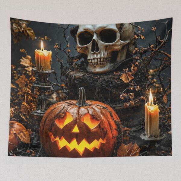 Item preview, Halloween Skull Jack O Lantern – Gothic Pumpkin Horror designed and sold by DrakariArt.