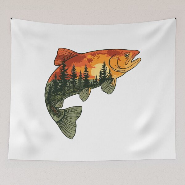 Item preview, Retro Wild Salmon Forest Sunset Double Exposure designed and sold by Shopeon Designs.
