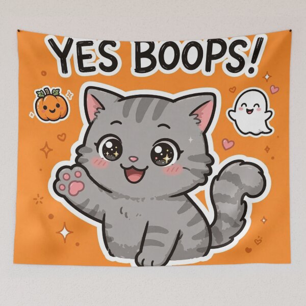 Item preview, Yes Boops! Happy Gray Tabby Cat Halloween designed and sold by CMWorkshop.