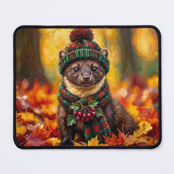 Item preview, Cute Cottagecore Autumn Pine Marten with Hawthorn Berries Illustration designed and sold by Englandbear.