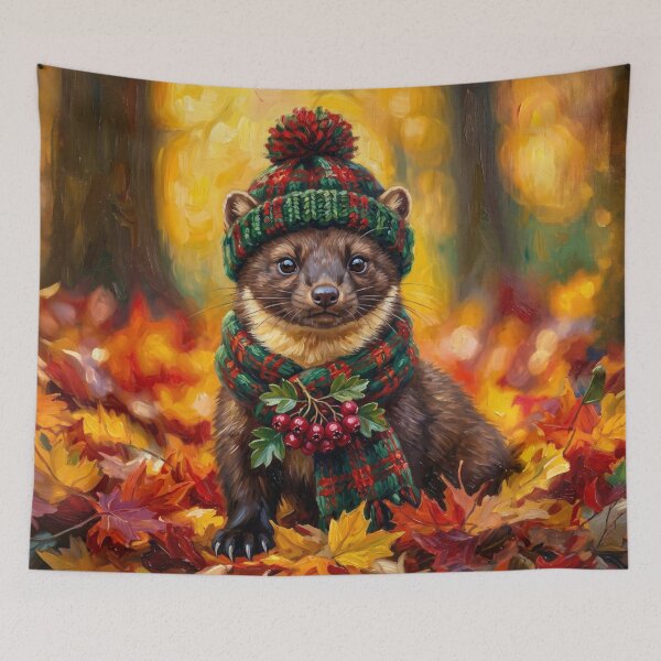 Item preview, Cute Cottagecore Autumn Pine Marten with Hawthorn Berries Illustration designed and sold by Englandbear.