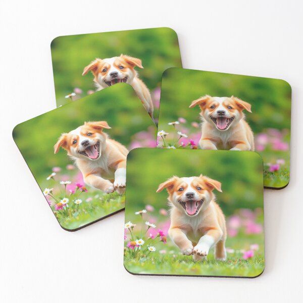 Item preview, Joyful Running Puppy – Happy Corgi-Mix Dog in Flower Field designed and sold by MFMart.
