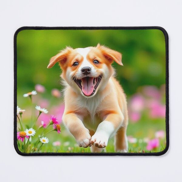 Item preview, Joyful Running Puppy – Happy Corgi-Mix Dog in Flower Field designed and sold by MFMart.