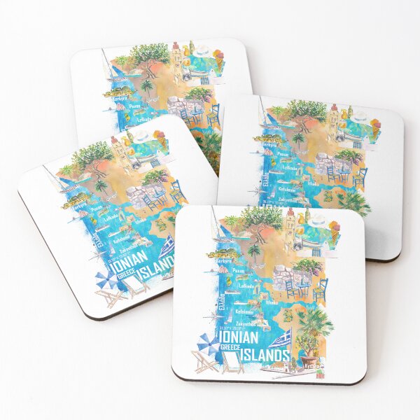 Item preview, Ionian Islands Greece Illustrated Travel Map with Corfu, Zante, Kephalonia, Paxos, Lefkada and Kythera designed and sold by artshop77.