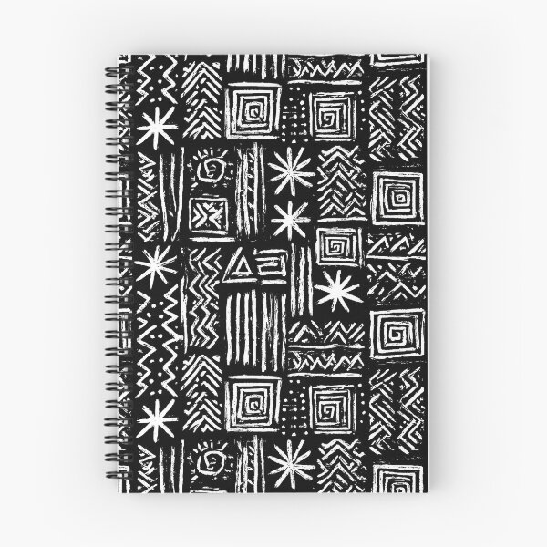 Item preview, Tribal Linocut Pattern Black White Block Print Symbols designed and sold by Nine Lives Studio.
