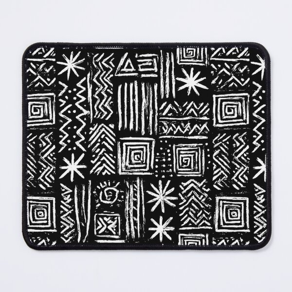 Item preview, Tribal Linocut Pattern Black White Block Print Symbols designed and sold by Nine Lives Studio.