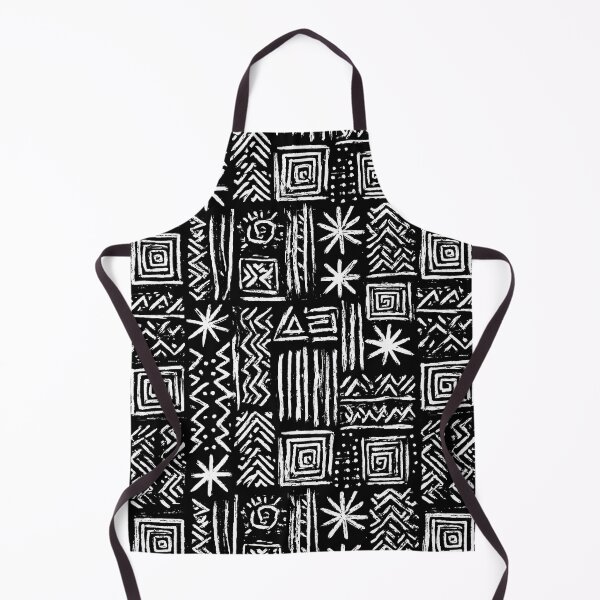 Item preview, Tribal Linocut Pattern Black White Block Print Symbols designed and sold by Nine Lives Studio.