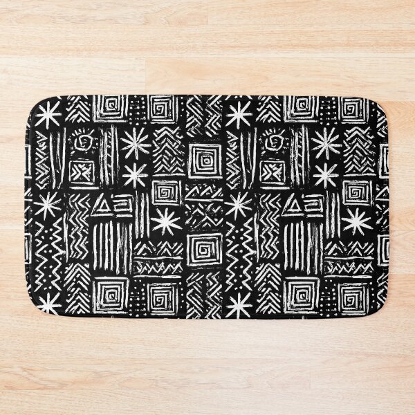 Item preview, Tribal Linocut Pattern Black White Block Print Symbols designed and sold by Nine Lives Studio.