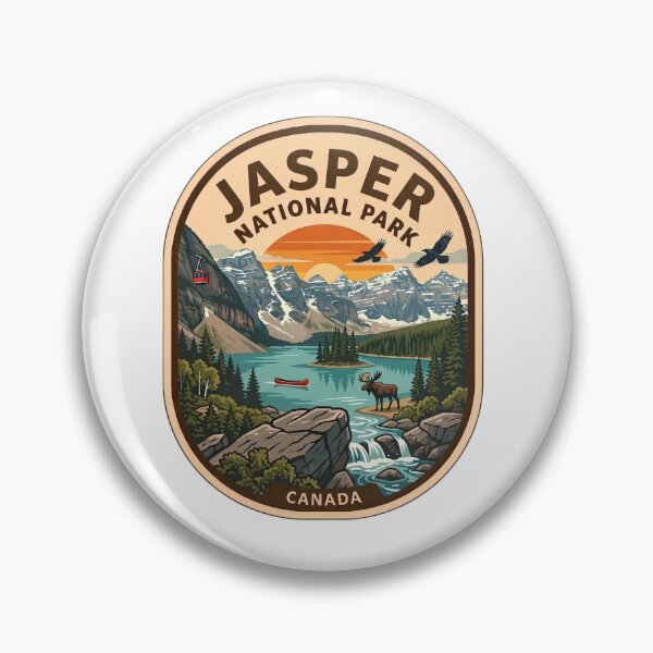 Artikelvorschau, Jasper Nationalpark, Kanada, Tierwelt & Berge, Vintage-Abzeichen entworfen und verkauft von LittleArij.