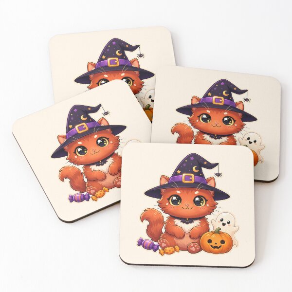 Item preview, Cute Halloween Witch Cat with Pumpkin and Ghost designed and sold by SweetLilith.