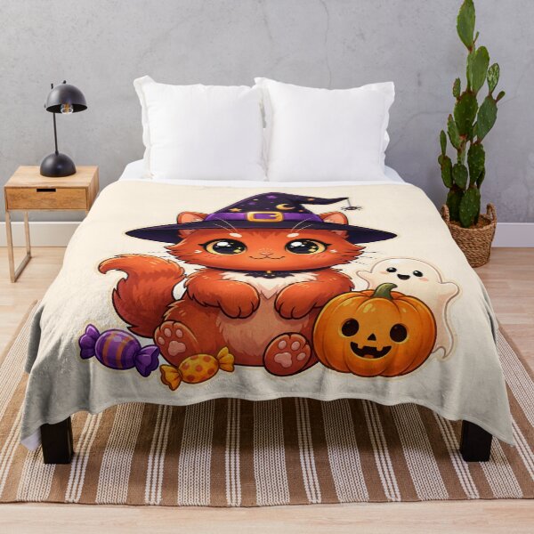 Item preview, Cute Halloween Witch Cat with Pumpkin and Ghost designed and sold by SweetLilith.