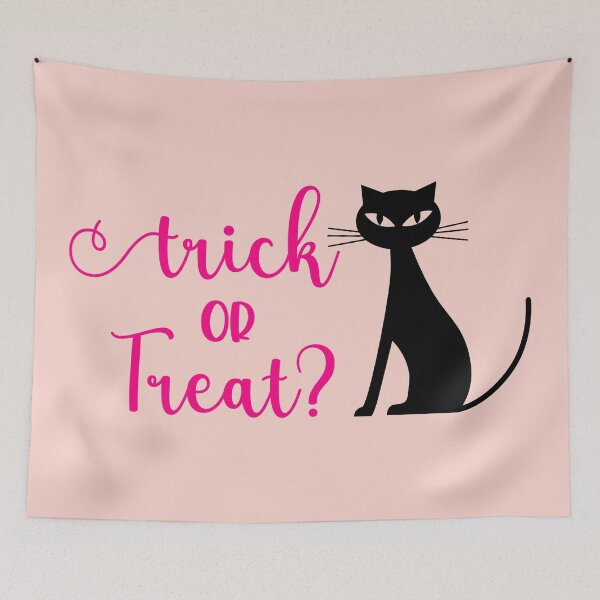 Item preview, Trick or Treat Spooky Black Cat Print (Pink) designed and sold by ToluaPrints.