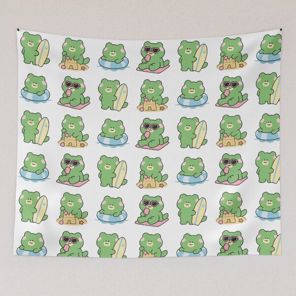 Item preview, Green Frog Summer Beach – Cute Kawaii Cartoon designed and sold by Moffyuniverse.