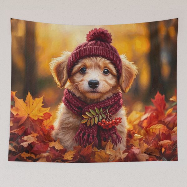 Item preview, Cute Cottagecore Autumn Puppy with Rowan Berries Illustration designed and sold by Englandbear.