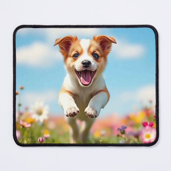 Item preview, Happy Jumping Puppy – Playful Dog Leaping in Blooming Meadow designed and sold by MFMart.