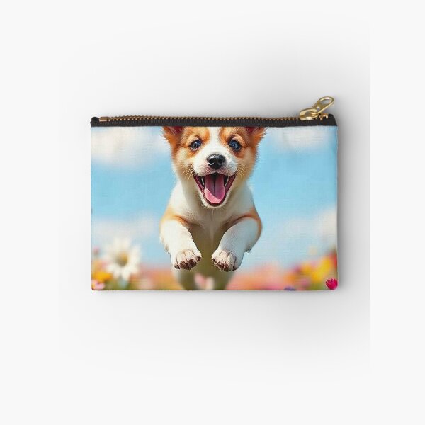 Item preview, Happy Jumping Puppy – Playful Dog Leaping in Blooming Meadow designed and sold by MFMart.
