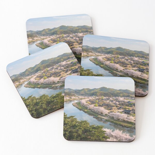 Item preview, Serene Spring at Andong Hahoe Folk Village, Korea: Blooming Cherry Blossoms, Nakdong River & Traditional Korean Hanok Architecture Art Print, Poster & Home Decor designed and sold by SOOstudio73.