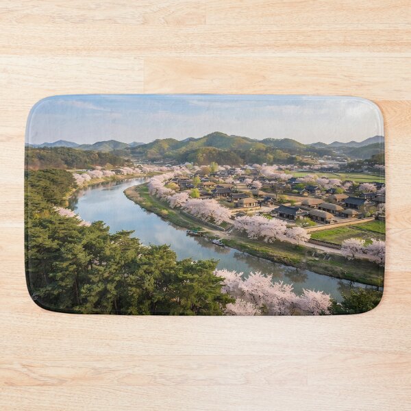 Item preview, Serene Spring at Andong Hahoe Folk Village, Korea: Blooming Cherry Blossoms, Nakdong River & Traditional Korean Hanok Architecture Art Print, Poster & Home Decor designed and sold by SOOstudio73.