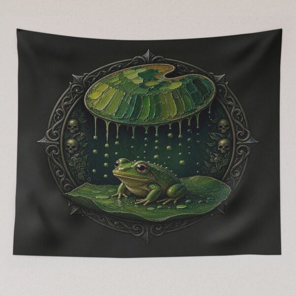 Item preview, Gothic Frog with Artist Palette and Skulls Impasto Art designed and sold by Breezes-of-Ida.