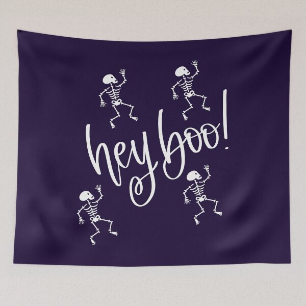 Item preview, Hey Boo Halloween Party Skeleton Print (White) designed and sold by ToluaPrints.