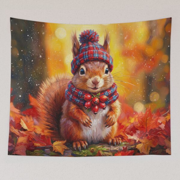Item preview, Cute Cottagecore Autumn Red Squirrel with Rosehips Illustration designed and sold by Englandbear.