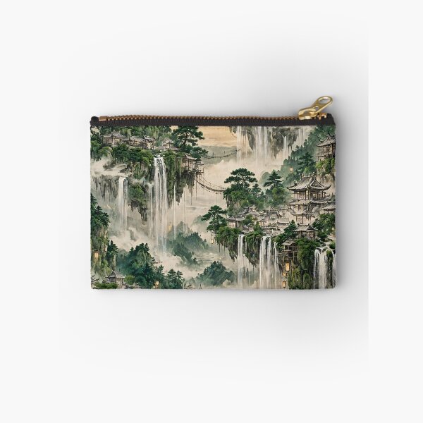 Item preview, Chinese Landscape Watercolor Misty Mountains Waterfalls Pagodas designed and sold by Jozefin's Studio.