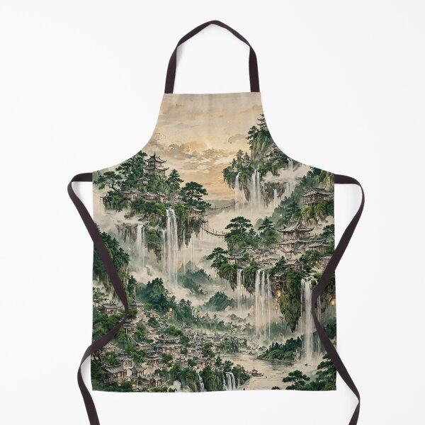 Item preview, Chinese Landscape Watercolor Misty Mountains Waterfalls Pagodas designed and sold by Jozefin's Studio.