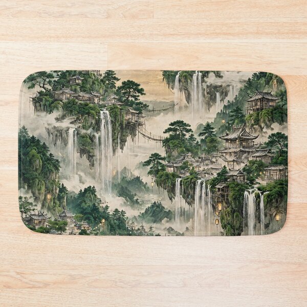 Item preview, Chinese Landscape Watercolor Misty Mountains Waterfalls Pagodas designed and sold by Jozefin's Studio.
