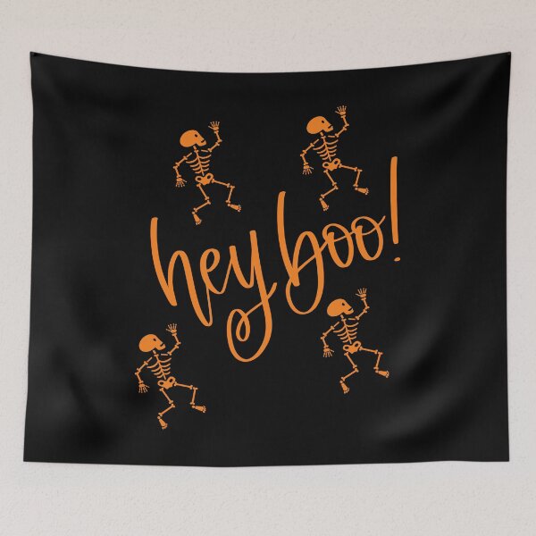 Item preview, Hey Boo Halloween Party Skeleton Print (Orange) designed and sold by ToluaPrints.