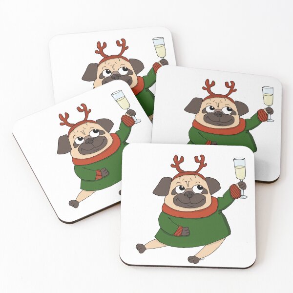 Item preview, Funny Christmas Pug Champagne Toast Sticker | Festive Party Dog Meme designed and sold by MyxaART.