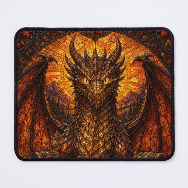 Item preview, The Guardian of Autumn Gold – Flaming Stained Glass Dragon designed and sold by Pixel Otaku Gallery.