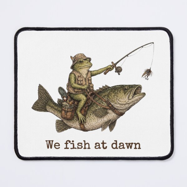 Item preview, Amphibian Angler: Vintage Frog Riding a Bass 'We Fish at Dawn' Design designed and sold by Shopeon Designs.