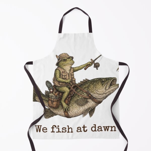 Item preview, Amphibian Angler: Vintage Frog Riding a Bass 'We Fish at Dawn' Design designed and sold by Shopeon Designs.